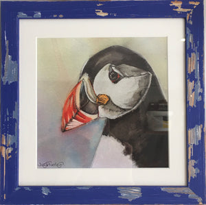 Puffin - Framed Print - 4 colours, shabby chic frame.